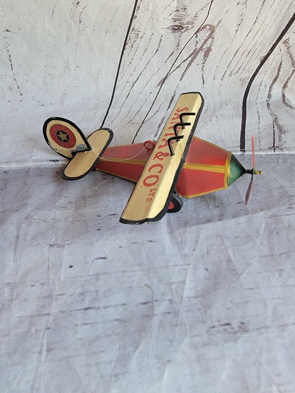 Decorative Vintage Metal Airplane 6in Ornament SANTA & CO READ